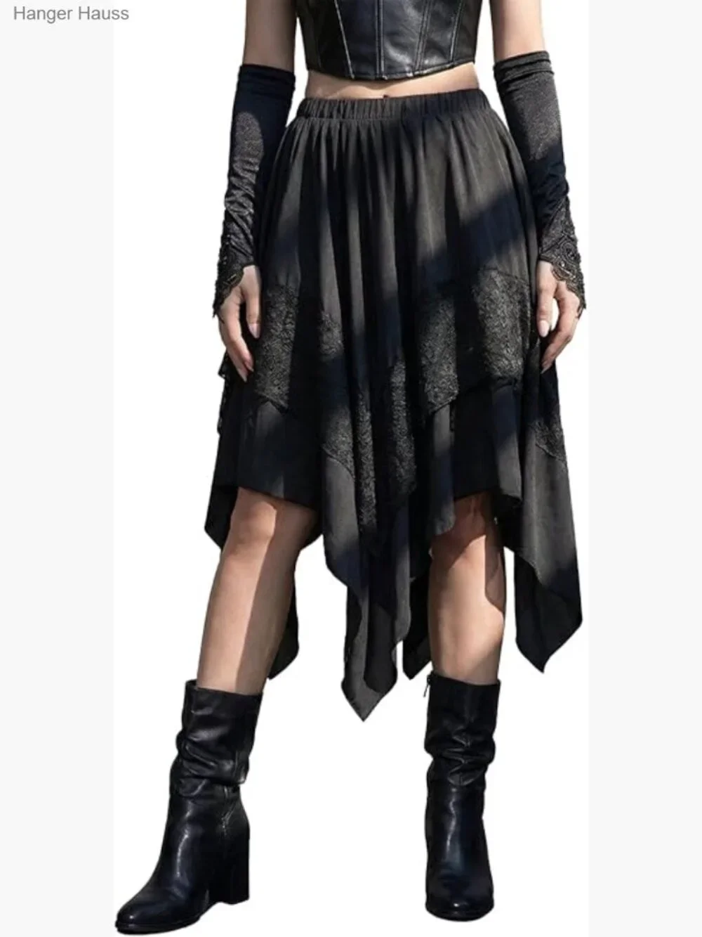 Whimsical Asymmetrical Lace Midi Skirt Steampunk Layered